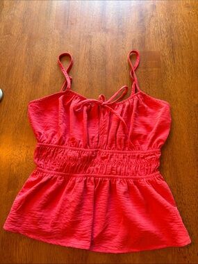 Bright Coral Spaghetti Strap Peplum Top